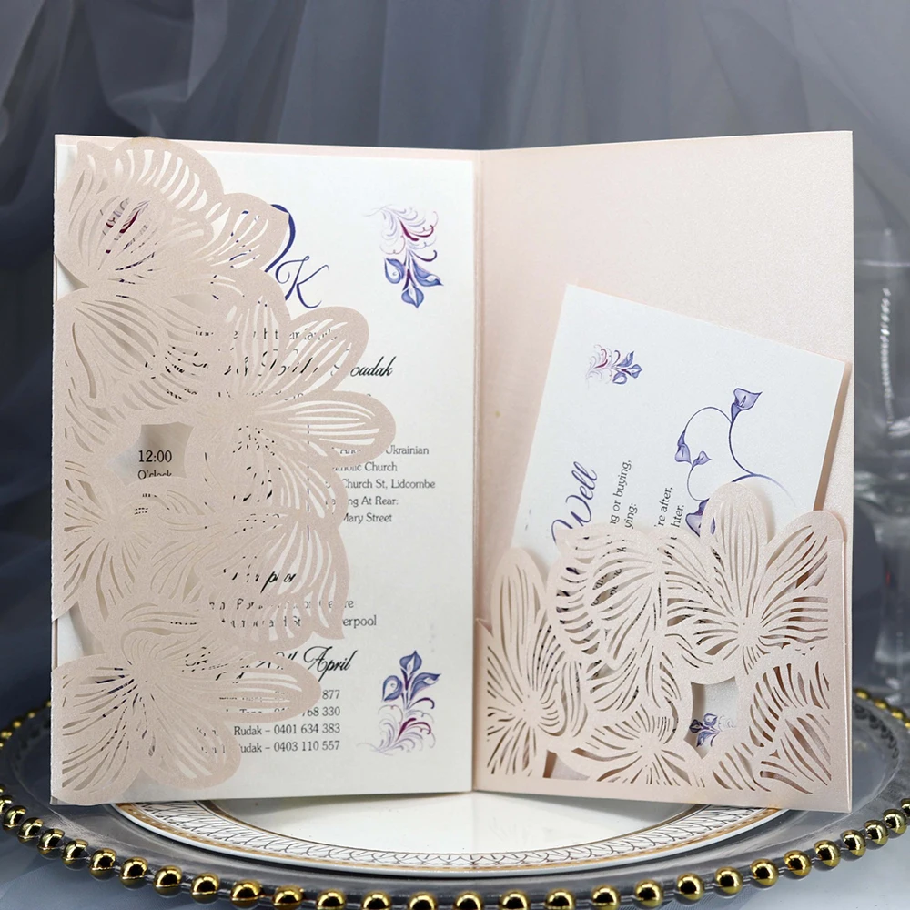  10pcs Wedding Invitations Lace Pattern Cards Laser Cut Paper Cards Announcement Greeting Postcards  - 4000444570500