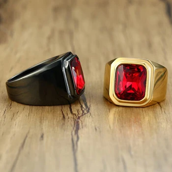 

Vantage Black Stainless Steel Men's Signet Ring Square Red Zircon Stone Party Brands Fashion Male Classic Jewelry