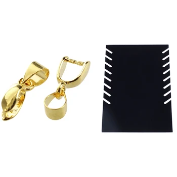 

50 Pcs Pinch Bail Clip Metal Clip DIY Gold Tone & 1x Black Velvet Necklace Pendant Jewellery Display Stand