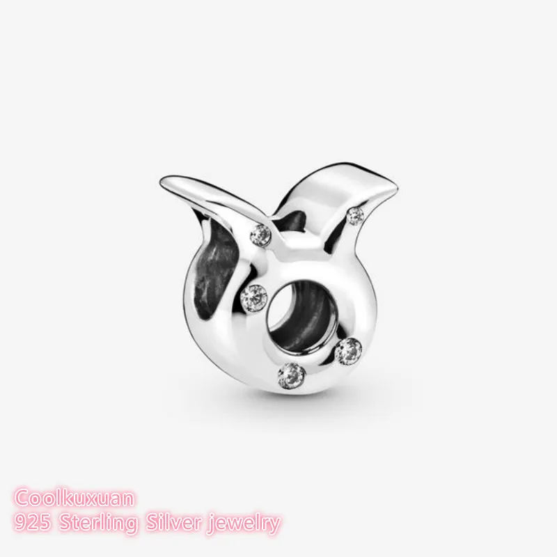 

Winter 100% 925 Sterling Silver Sparkling Taurus Zodiac Charm beads Fits Original Pandora bracelets Jewelry Making