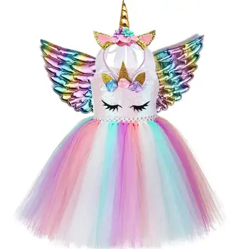 Kids Clothes Girls Summer Sequin Unicorn Dress Princess Dresses For Women Wedding Party Dress LED Children Clothing vestido 2021 1