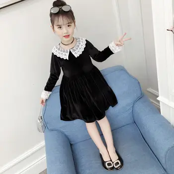 

Baby girl Clothing Casual Dress Lace Patchwork Collar Princess Wine Red Dress Long Sleeve Party Classic Evening Dresses Costumes