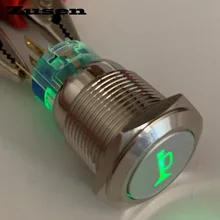 Zusen-Interruptor de botón momentáneo con bocina iluminada, 19mm, ZS19F-11DT/G/12V/N con bocina iluminada