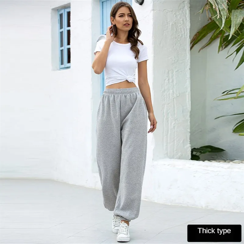 

Winter Women Comfortable Loose Pants Casual Cotton Waistband Sweatpants Elastic Ankle Black Jogger Trousers Fashion Soft Clothes