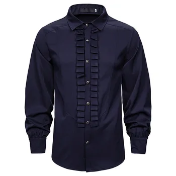 

Mens Shirts Retro Military Solid Color Long sleeve Shirt Personality Simple Design Lapel Top Spring New 2020
