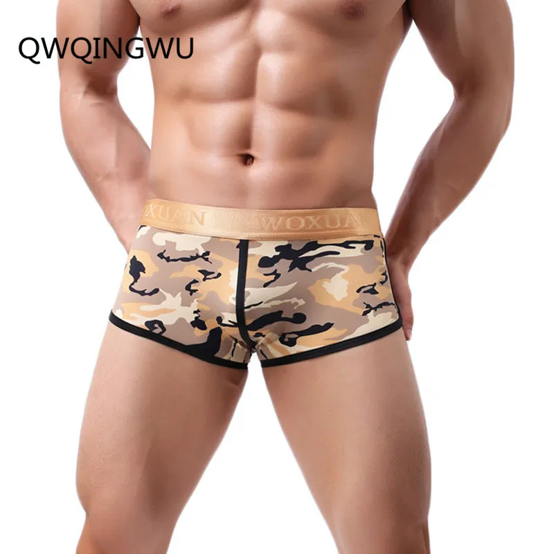 

Боксеры мужские камуфляжные, пикантное нижнее белье, шорты из полиэстера, с выпуклым гульфиком