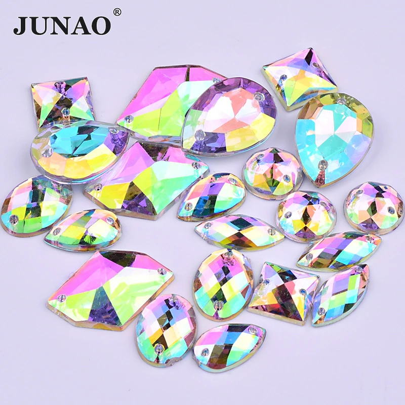 JUNAO смешанный размер Форма Пришить Кристалл AB аппликация СТРАЗА Швейные акриловые драгоценные камни плоский с оборота камень и кристалл для рукоделия одежды