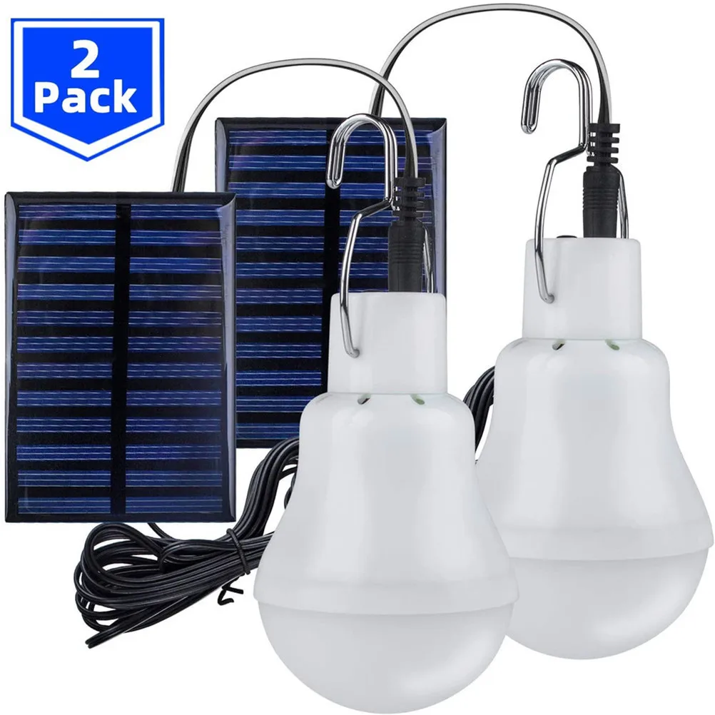 2Pcs Solar Powered LED Rechargeable Bulb Light Outdoor Indoor Camping Tent Lamp 