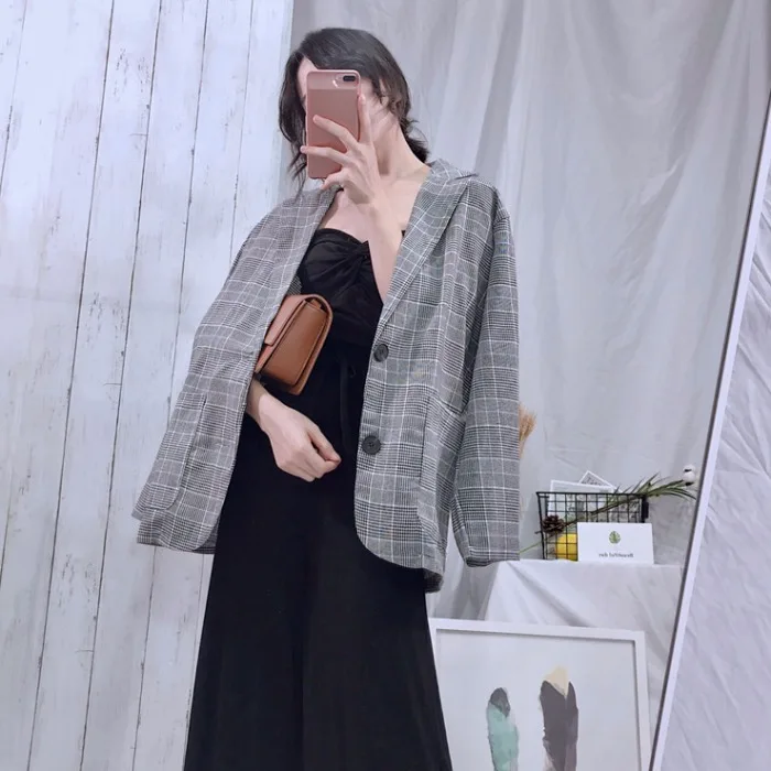 

Fox Mrs. Autumn Casual Women's Suit Network Red Plaid Small Suit Coat Women's Spring And Autumn Loose Tops