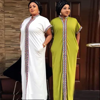 

New Fashion African Traditional Clothing for Family Plus Size Woman Clothes Dashiki African Loose Long Maxi Robes Dress Blue Red