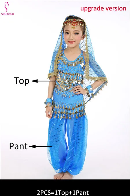 8 цветов детский набор костюма для танца живота Восточные Танцевальные костюмы для девочек Египетский Болливуд индийский танец живота одежда - Цвет: Ocean Blue 2pcs