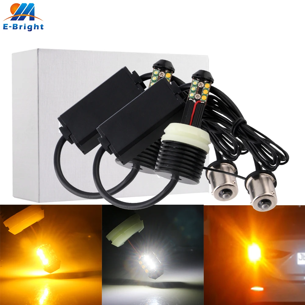 4X DRL поворотник светодиодный 12 SMD 1156 BA15S P21W BAU15S PY21W 3156 7440 W21W янтарный и белый двойной цвет Автомобильный светодиодный фонарь