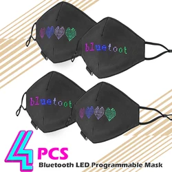 Máscara led programável com bateria embutida, 4 unidades, bluetooth, para compras, supermercado, festas, presentes de natal