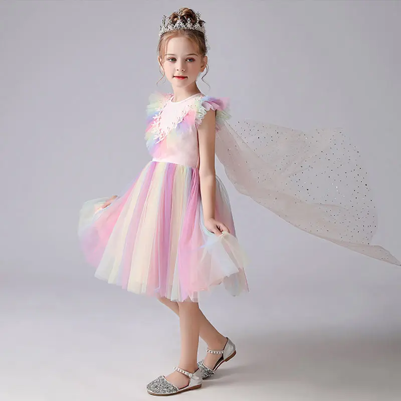 

Summer New Kids Girls' Short-sleeved Dress Cute Sequined Gauze Skirt 3-9T Princess Dress for Girls Children's Clothing
