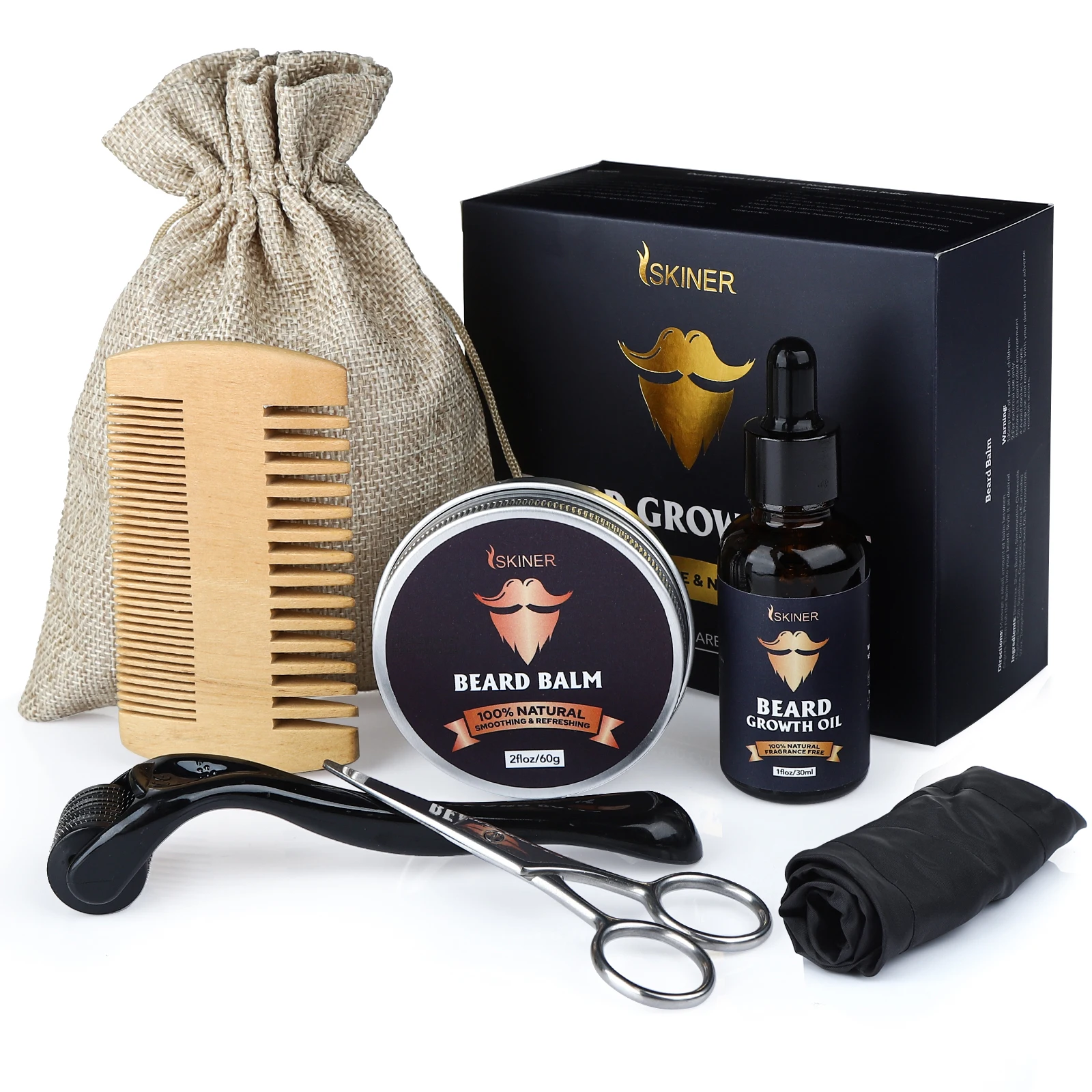 4 Pcs/Set Men Beard Growth Kit Hair Growth Enhancer Thicker Oil Nourishing Leave-in Conditioner Beard Grow Set with Comb