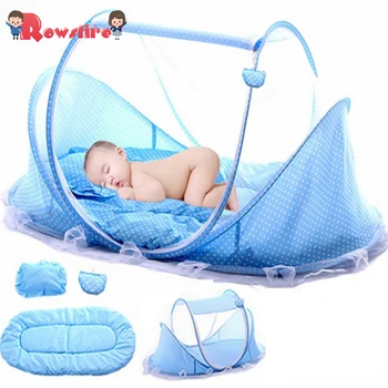 

Rowsfire Baby Folding Mosquito Prevent Bed Protable Infant Tent Crib with Mattress Pillow Music Pack Toys for Baby Playing Kits