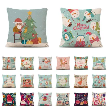 

Polyester Peachskin Printed Christmas Throw Pillow Cover Pillowcase Snowman Santa Claus Merry Christmas Decorative Cushion Cover