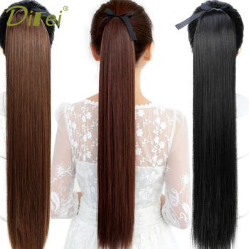 

DIFEI Synthetic Clip in Drawstring Ponytail Hairpieces for Women Heat Resistant Silky Long Straight Pony Tail Hair Extensions