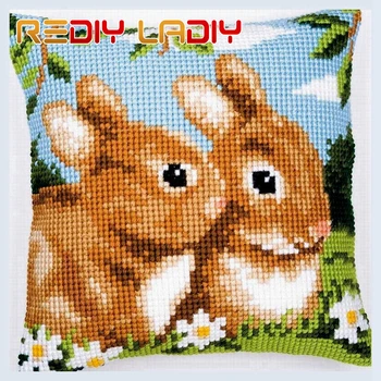

Cross Stitch Cushion Garden Bunny Make Your Own Pillow Crafts Chunky Cross Stitch Kits Printed Canvas Acrylic Yarn Pillow Case