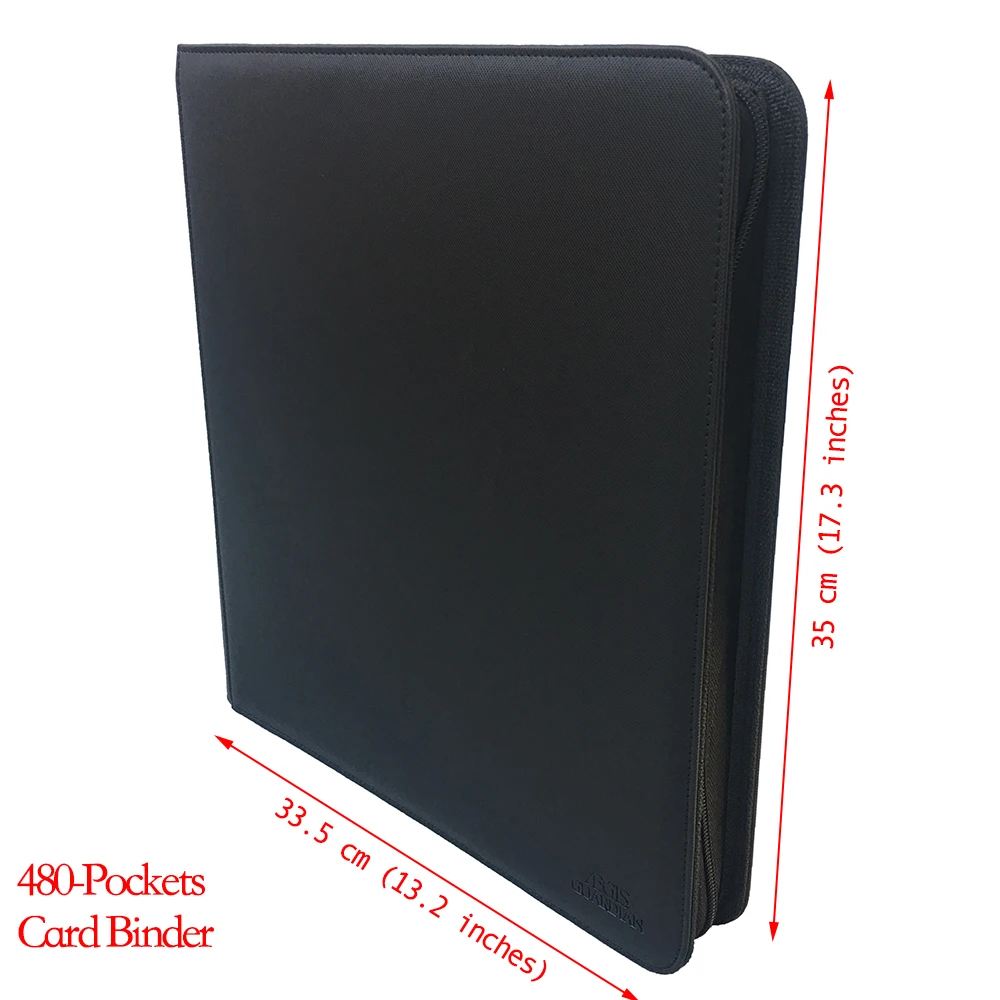 

AEGIS GUARDIAN 12-Pocket Double-Sided TCG Card Album Folder, 480 Pockets Side Insert Premium ZIP Card Binder Collector, Black