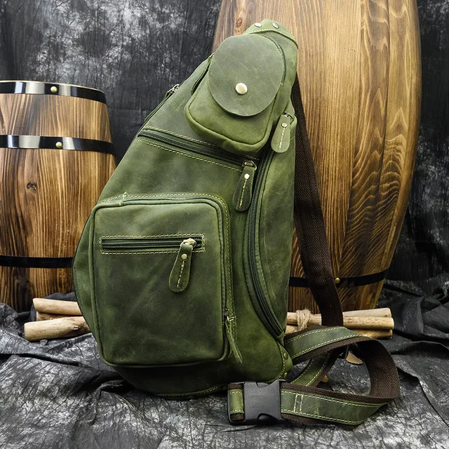 Genuine Leather Sling Bag For Men - Vintage Crossbody Backpack, Retro Cowhide Shoulder Bag, Medium Coffee Brown Daypack