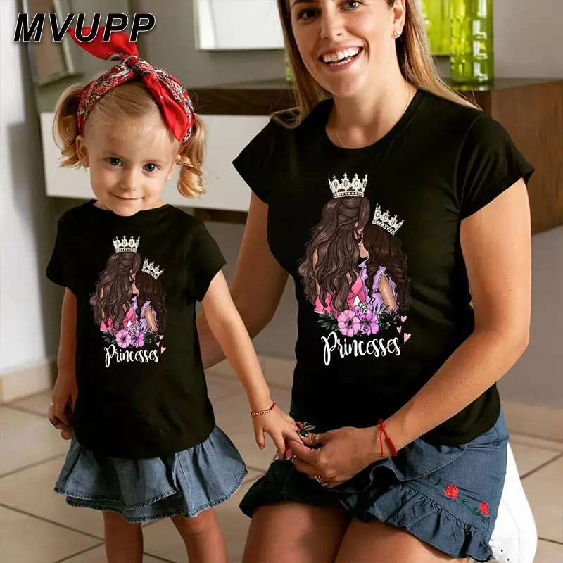 Платье принцессы с принтом для всей семьи футболка для мать и дочка подходящая одежда «Мама и я» для мам и дочек, для мам и дочек, для большой