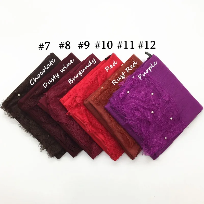 Luxury pearl lace hijab scarf plain maxi shawl popular Muslim lace scarfs headbands hot sale 1pc High Quality
