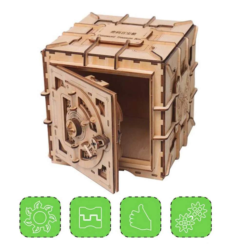 Взрослые игрушки деревянный пароль механическая передача подарки Коробка С Сокровищами 3D серьги DIY собранное кольцо модель для хранения