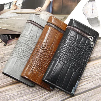 

New Style MEN'S LONG Pattern Wallet Japanese And Korean Style Crocodile Pattern Youth Wallet Ultra-Thin Men's Verticle Exposure