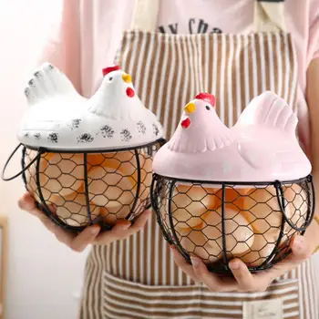 

Storage Box Kitchen Ceramic Hen Storage Decorative Accessories Ceramic Iron Egg Basket Fruit Basket Garlic Potato Sundries