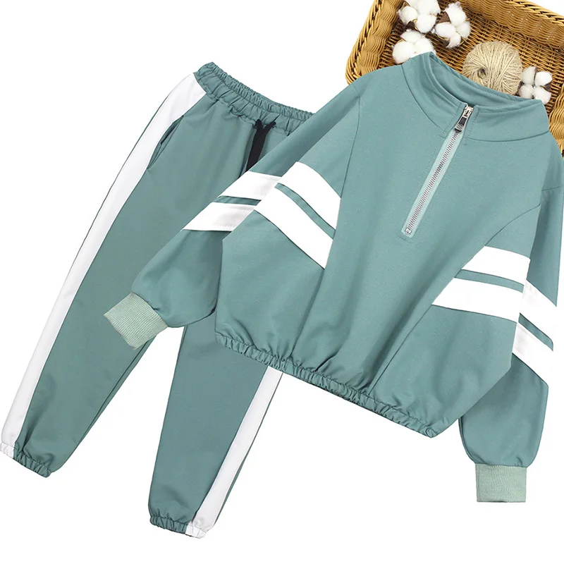 

Casual Style Girl Sets Children Color Matching Jacket + Pants 2 Middle Large Children Back Printing Sports Set