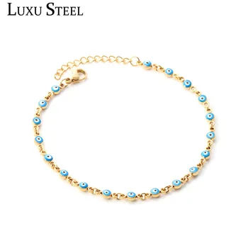 

LUXUSTEEL Gold Blue Eye bracelet femme Accessories Stainless Steel Lobster Clasp Link Chains Adjustable Bracelets Bangles