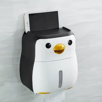 

Cute Penguin Paper Container Toilet Paper Holder Wall Mounted Tissue Box Shelf P31E