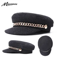 Зимняя военная шапка унисекс для женщин во французском стиле, шерстяные шапки Baker's Boy, кепки с плоским верхом для путешествий, кепка, уличные шапки, черный с козырьком, шапка