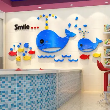 

Cartoon Whale Wall Sticker 3D Wall Decals For Baby Bedroom Swimming Pool Art Decor Sticker Bathroom Wallpaper Cute Mural Acrylic