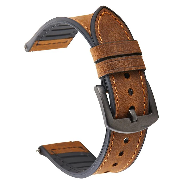 

Vintage Genuine Crazy Horse Leather and Silicone Watch Strap 22mm Watchbands For Samsung Watch Strap For Huawei Watch
