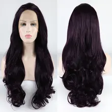 Bombshell темно фиолетовый цвет синтетический 13*3 Кружева передние парики свободные тела волна термостойкие волокна волос натуральный волос для женщин