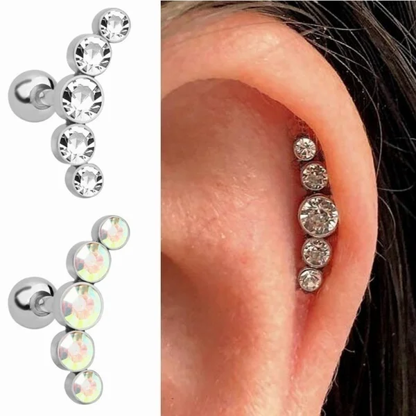 

1 Pcs Surgical Stainless Steel Cartilage Stud Curved Synthetic Crystal Ear Studs Tragus Helix Earring Piercing Jewelry for Women