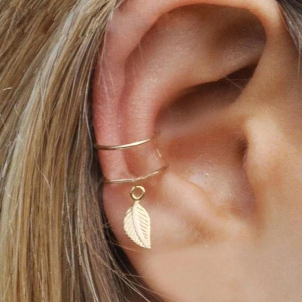 5 шт./компл. модные Кафф сусальное золото Earcuff серьги-клипсы для Для женщин Головные уборы без Имитация пирсинга из нержавеющей стали, ювелирные серьги в подарок