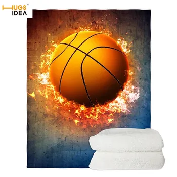 

HUGSIDEA Throw Blanket Flaming Basketball Printed Super Soft Flannel Fleece Couch Blanket Keep Warm Polyester Blanket Hot Sale