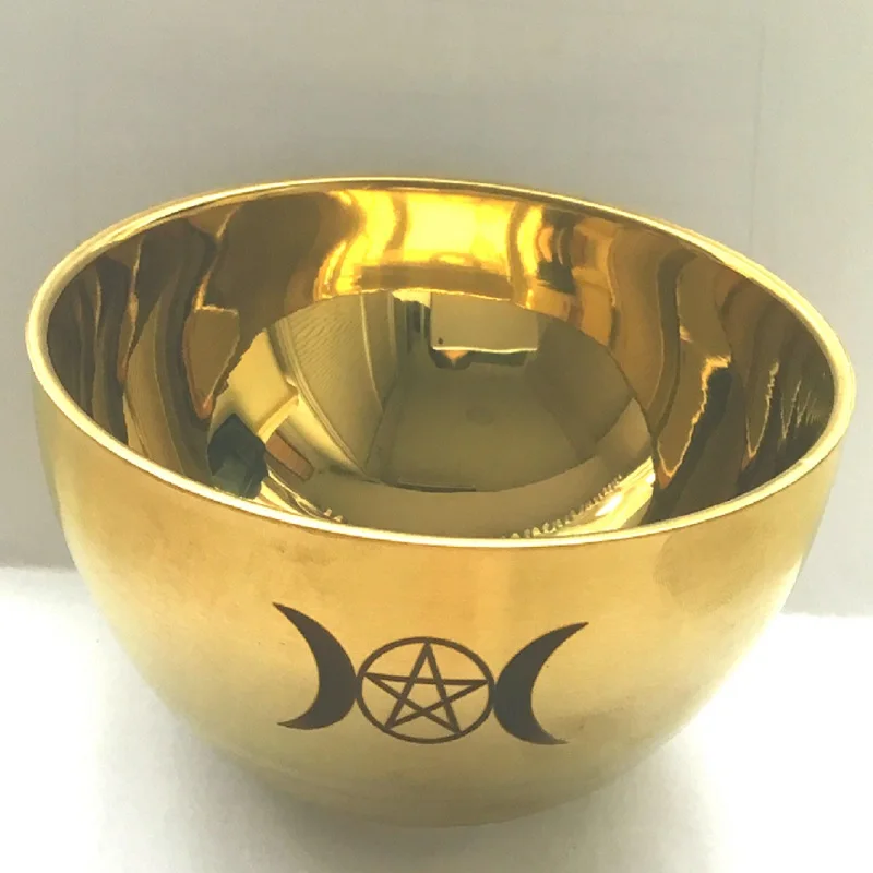 Wicca церемонии чаша Таро пентаграмма нержавеющая сталь золотое покрытие/посуда
