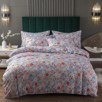

Pastoral Gray Bedding set,220x240 Duvet Cover Set With Pillowcase, 240x210 Quilt Cover Small Flowers Pattern King Blanket Cover