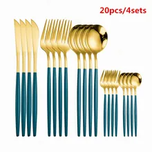 Vajilla de acero inoxidable con forma de tenedor y cuchillo, vajilla dorada, juego de cubiertos con espejo de oro moderno