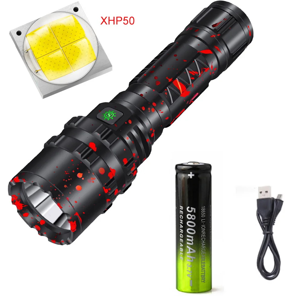 80000LM мощный XHP50 светодиодный фонарик Xlamp алюминиевый охотничий водонепроницаемый 5 режимов фонарь Lanterna 18650 26650 батарея - Испускаемый цвет: 18650  Flashlight