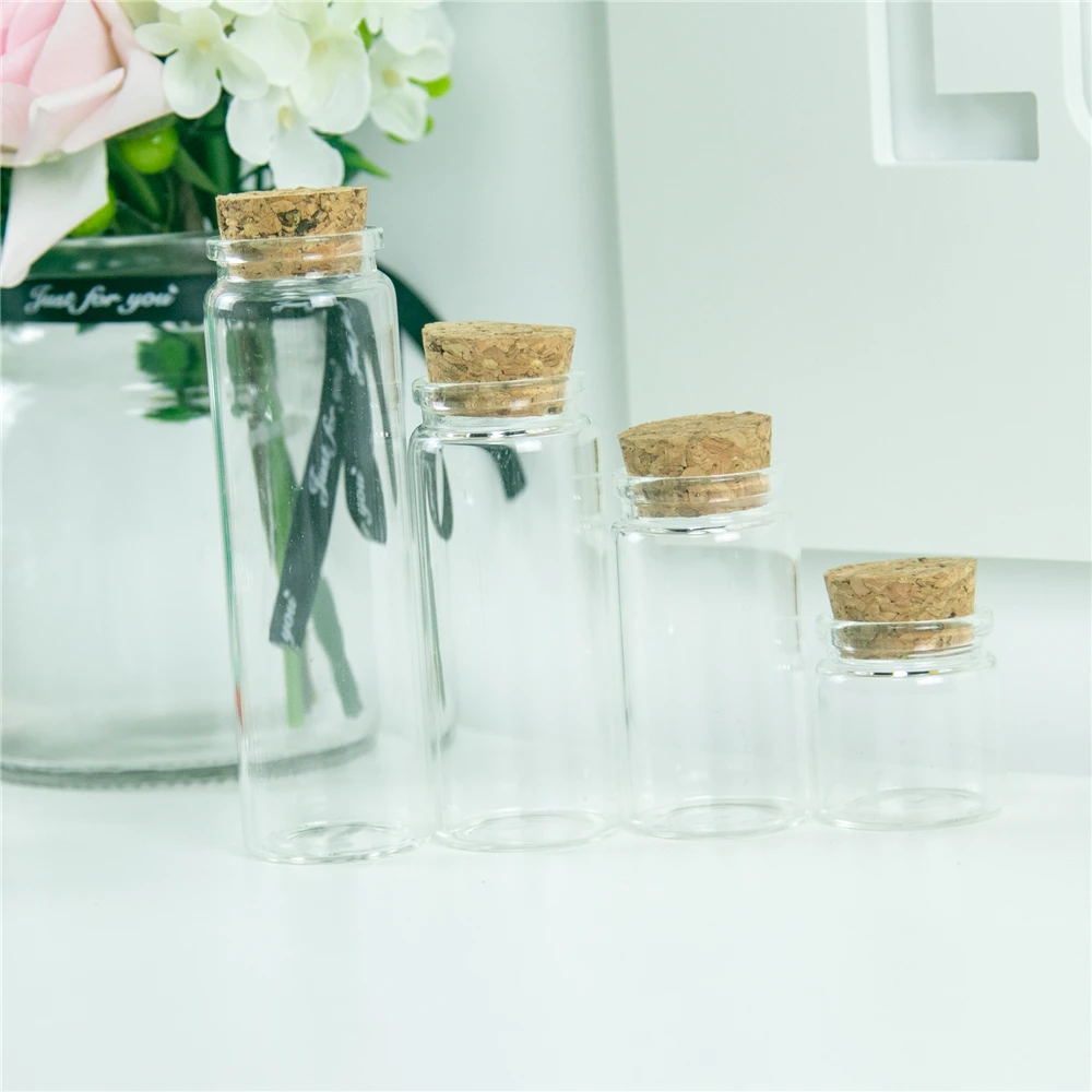 50pcs Diameter 37mm 20ml 50ml 65ml 90ml Empty Clear Glass Container with Cork Mini Wishing Bottles Refillable Craft Vials