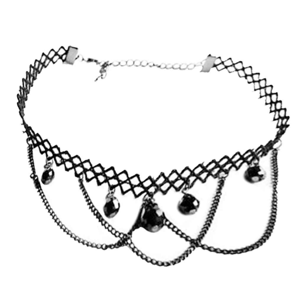 Wedding Party Beads Rhinestone Tassels Chain Pendant Gothic Necklace for Women Vintage Punk Black Lace Choker 