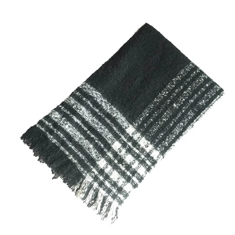 Круглый пряжа черный и белый решетки шарф женский шарф с кисточками держать теплый шаль