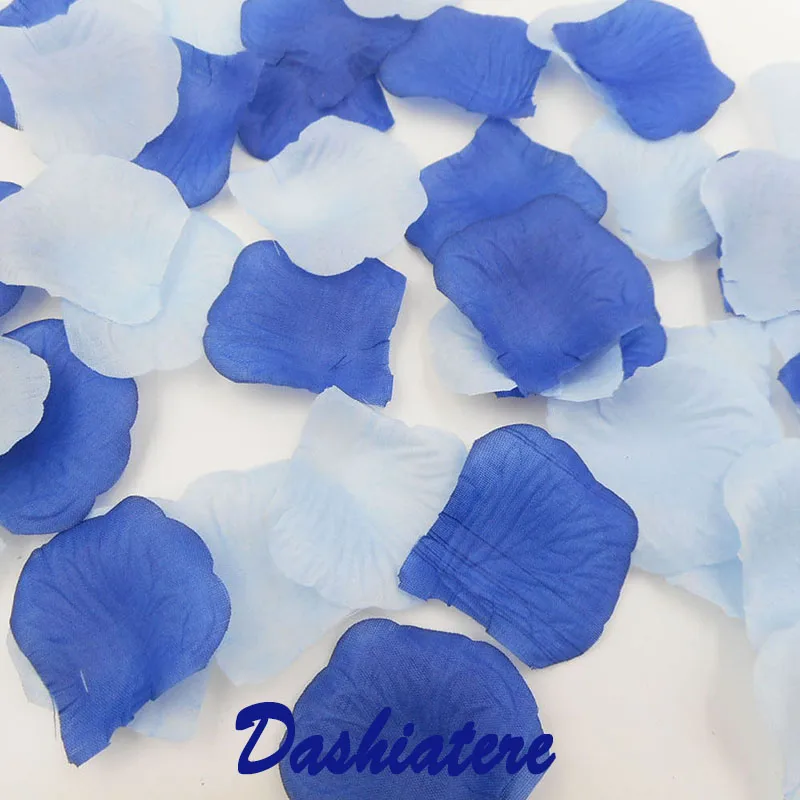 Dashiatere 4packs400PCS Fake Light Blue and Dark Blue Petals for Wedding Floor Aisle Artificial Flowers Rose Confetti Decoration