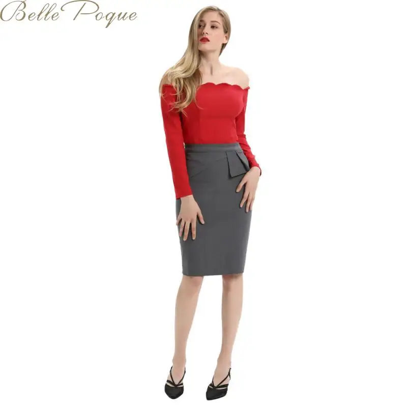 Belle Poque, новинка, модная юбка с бантом, элегантная женская юбка-карандаш, высокая талия, длина по колено, для работы, офиса, облегающая юбка