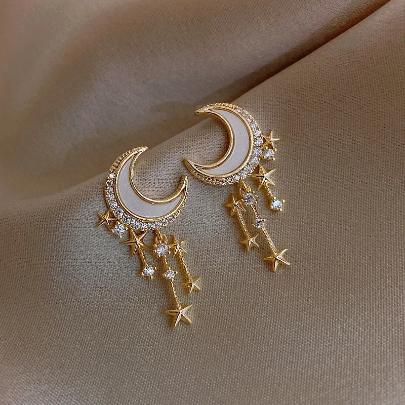 

Fashion Round Star Crystal Dangle Earrings For Women Fashion Sweet Water Drop Pendant Earring Girl Party Birthday Jewelry Gift